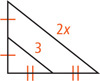 A triangle has a midsegment measuring 12 extending from the left and bottom sides, with right side measuring 2x.