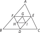Triangle ABC has a smaller triangle inside between F on side AB, E on side AC, and D on side BC, with an even smaller triangle inside between G on side FE, H on side FD, and I on side DE.