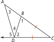 Triangle ACD is divided into two smaller triangles.