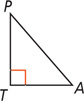 Triangle PTA has a right angle at T.