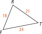 Triangle FRT has side FR measuring 18, side RT measuring 21, and side FT measuring 24.