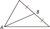 A triangle has a segment extending from angle A meeting midpoint B of the opposite side.