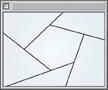 A geometry software screen displays a pentagon with one end of each side extended to the end of the edges of the screen, forming five more polygons.