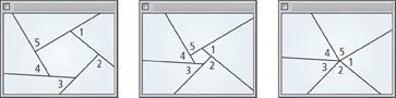 Geometry software screens have the exterior angles of the pentagon numbered 1 through 5. The screens have the pentagon getting smaller until it is just a point, where angles 1 through 5 share a vertex.