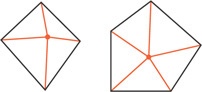 A quadrilateral has four segments extending from a point inside to each vertex. A pentagon has five segments extending from a point inside to each vertex.