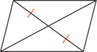 A quadrilateral has two diagonals intersecting, one bisected.