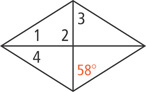A rhombus has two diagonals forming four triangles.