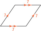 A quadrilateral has all sides measuring 7, with left and right sides parallel and top and bottom sides parallel.