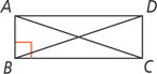 Rectangle ABCD, with a right angle, has diagonals AC and BD.