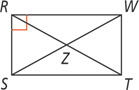 Parallelogram RSTW, with a right angle at R, has diagonals RT and SW intersecting at Z.
