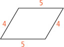 A quadrilateral has left and right sides measuring 4 and top and bottom sides measuring 5.