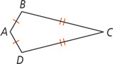 Kite ABCD has sides AB and AD congruent and sides CB and CD congruent.