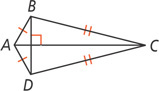 Kite ABCD, with sides AB and AD congruent and sides CB and CD congruent, has diagonals AC and BD intersecting at a right angle.