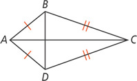 Kite ABCD, with sides AB and AD congruent and sides CB and CD congruent, has diagonals AC and BD.