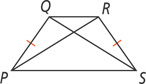 Trapezoid PQRS has sides PQ and RS congruent, with diagonals PR and QS.