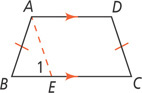 Trapezoid ABCD, with sides AB and CD congruent and sides AD and BC parallel, has a segment from A to E on side BC, with angle 1 at AEB.