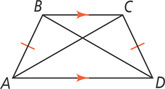 Trapezoid ABCD, with sides AB and CD congruent and sides AD and BC parallel, has diagonals AC and BD.
