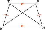 Trapezoid TRAP, with sides TR and AP congruent and sides TP and RA parallel, has diagonals TA and RP.