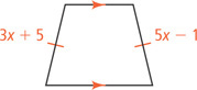 A quadrilateral has top and bottom sides parallel and left and right sides congruent, measuring 3x + 5 and 5x minus 1.
