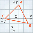 A graph of triangle ABC has vertices (1, 3), B(3, negative 1), and C(negative 2, 0).