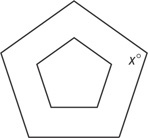 Two pentagons, one inside the other, has interior angle x degrees within the outer pentagon.