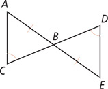 Triangles ABC and EBD share vertex B, with sides AB and EB congruent and angles C and D congruent.