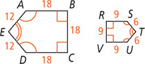 Quadrilaterals ABCDE and SRVUT have congruent angles and sides.
