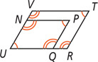 Quadrilateral VTRU has quadrilateral NPQU inside, with angles V, R, N, and Q congruent and angles T, P, and U congruent.