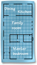 A drawing of a floor plan on a grid has family room 9 units long and approximately 5 units wide.
