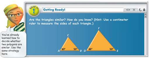 A Solve It problem demonstrates similarity of triangles.