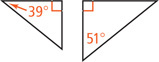 Between two right triangles, one has a 39 degree angle and the other a 51 degree angle.