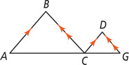 Triangles ABC and CDG share vertex C, with segment AG straight, sides AB and CD parallel, and sides BC and DG parallel.