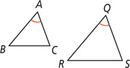 Between triangles ABC and QRS, angles A and Q are congruent.