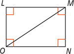 Rectangle LMNO has diagonal MO.
