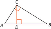 Triangle ABC has altitude line CD from right angle C to hypotenuse AB.