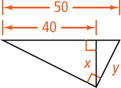 A right triangle with a leg measuring x has altitude measuring y dividing the hypotenuse into segments measuring 3 and 9, forming a triangle with legs y and 9 and hypotenuse x.