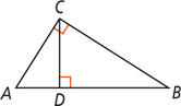 Right triangle ABC has an altitude line to D on hypotenuse AB.