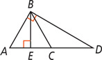 Triangle ABD has altitude line to E on hypotenuse AD, and segment BC right of BE.