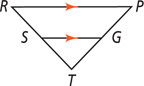 Triangle PRT has segment SG parallel to RP from S on side RT to G on side PT.