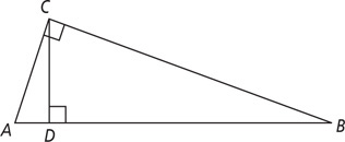 Right triangle ABC has altitude line CD.