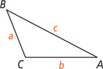 Triangle ABC has sides measuring a, b, and c.