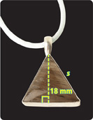 A triangular pendant has right side measuring s with altitude line from the top vertex measuring 18 millimeters.