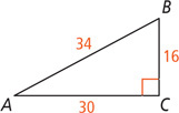 Triangle ABC has hypotenuse AB measuring 34, leg AC measuring 30, and leg BC measuring 16.