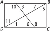 Rectangle ABC has two segments within, forming eight angles.