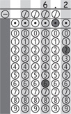 An answer sheet has 6.2 written at the top, with bubbles for each digit filled in below.