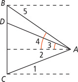 A triangle has angles between horizontal lines.