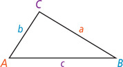 Triangle ABC has side a opposite angle A, side b opposite angle B, and side c opposite angle C.