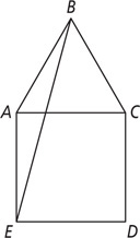Triangle ABC shares side AC with square ACDE, with a line from vertex B on top to vertex E at the bottom left.