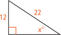 A right triangle has hypotenuse measuring 22 and a leg measuring 12 opposite an angle measuring x degrees.
