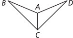 Two triangles share side AC, one with third vertex B and one with third vertex D.